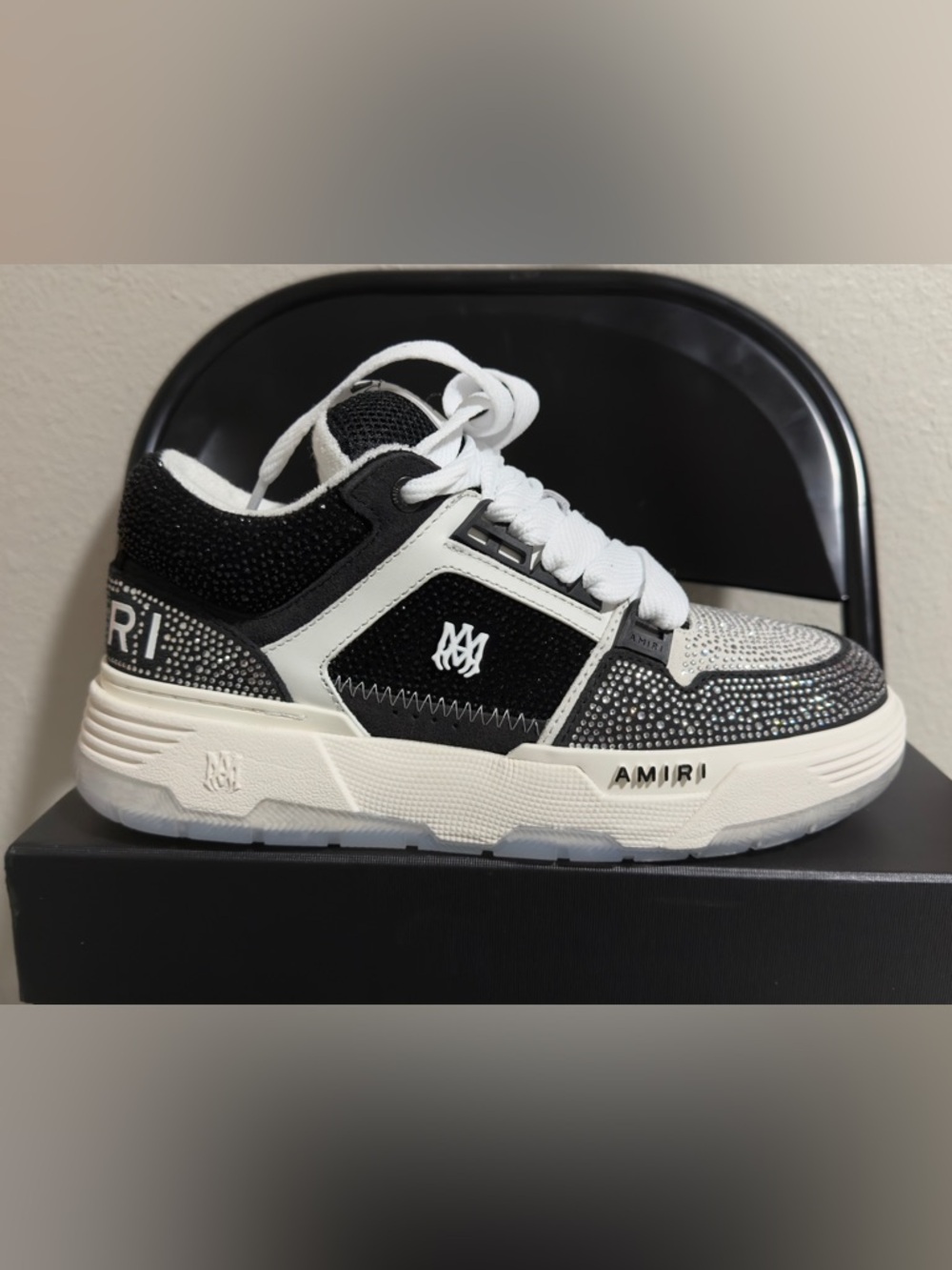 AMIRI Black & White Crystal-Embellished Low-Top Sneaker